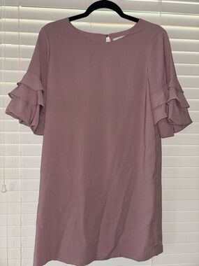 Naked Zebra Dusty Mauve Ruffle Sleeve Midi Dress
